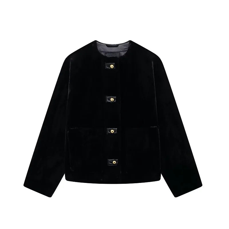 Veste en Fausse Fourrure Noire pour Femme