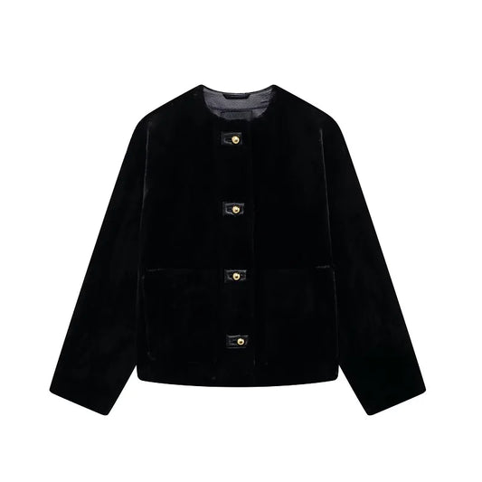 Veste en Fausse Fourrure Noire pour Femme