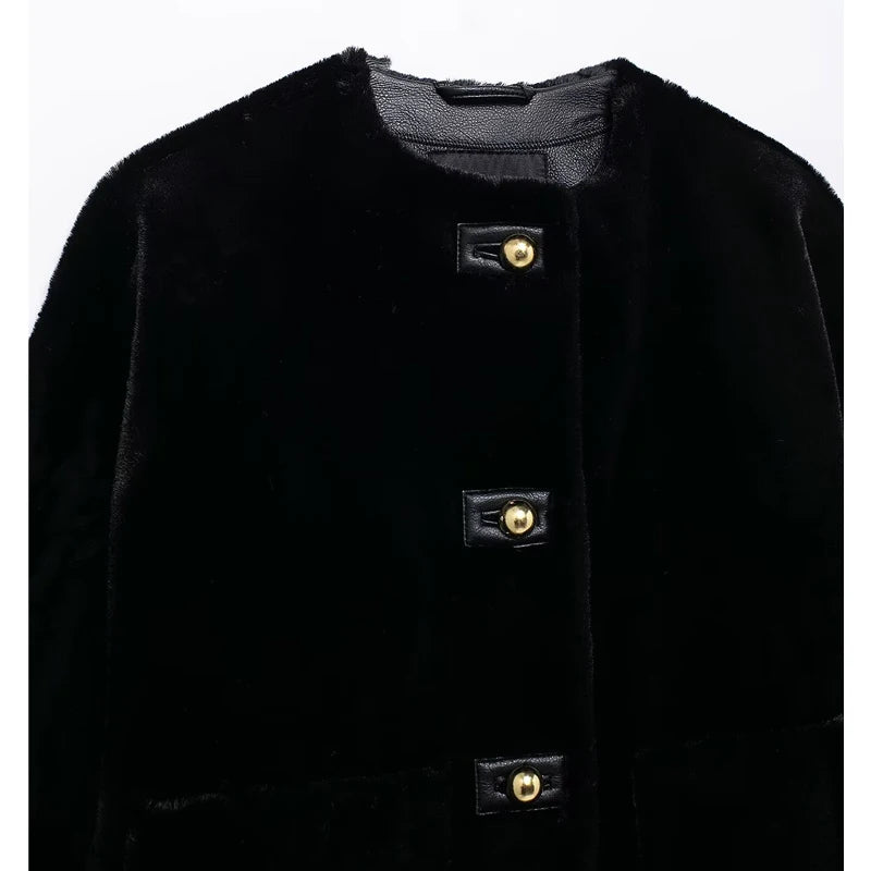 Veste en Fausse Fourrure Noire pour Femme