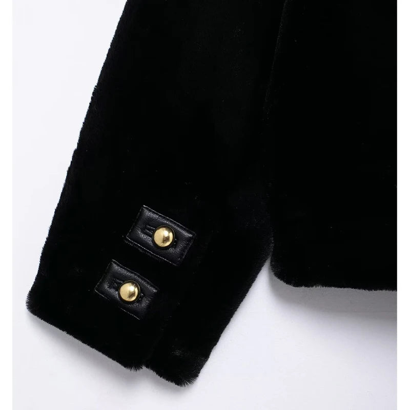 Veste en Fausse Fourrure Noire pour Femme